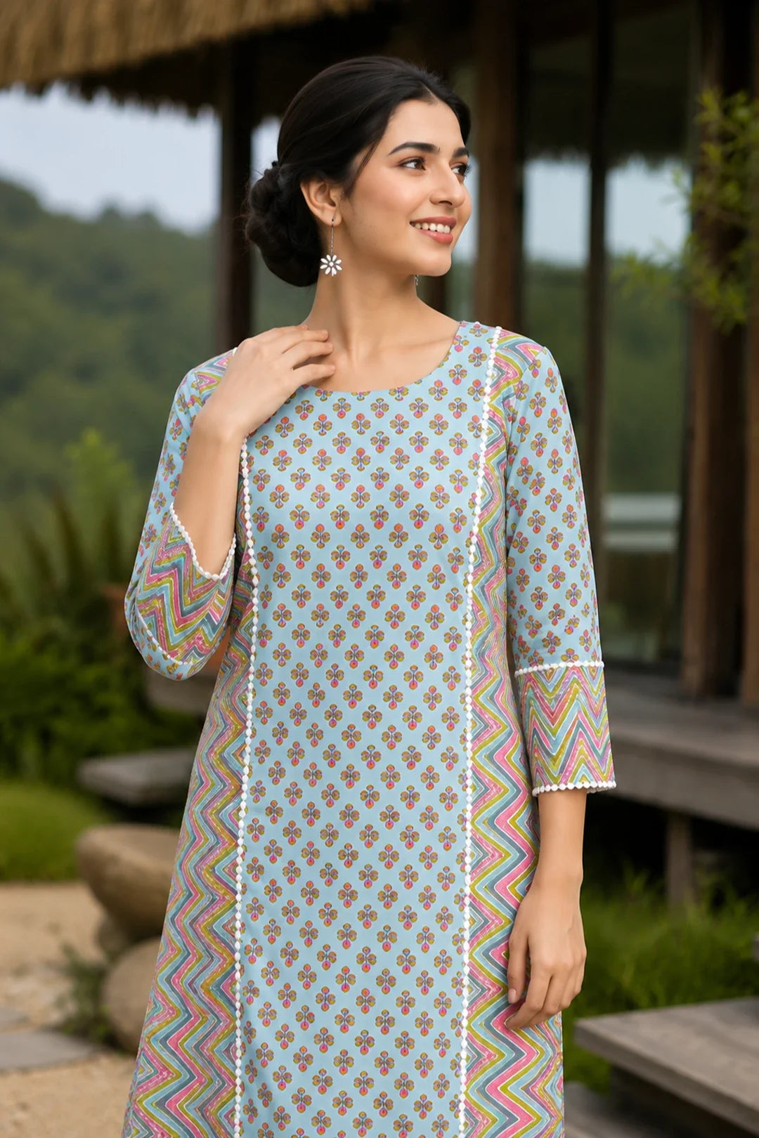 Aiba Printed Cotton Suit Set