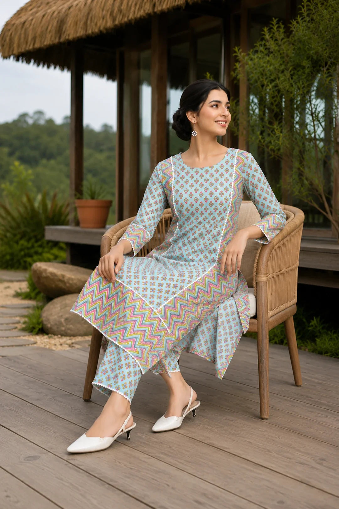 Aiba Printed Cotton Suit Set