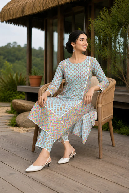 Aiba Printed Cotton Suit Set