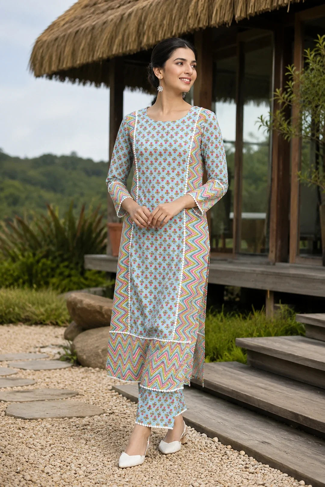 Aiba Printed Cotton Suit Set