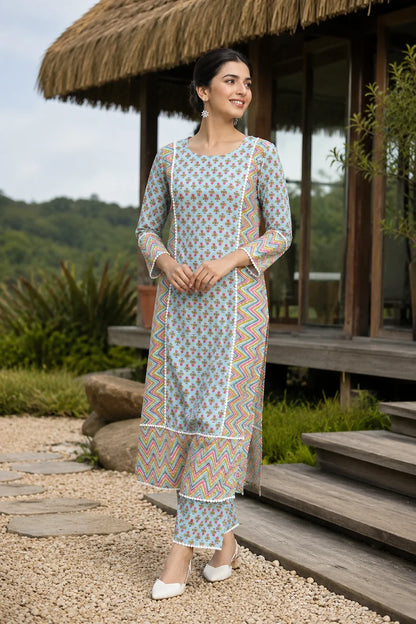 Aiba Printed Cotton Suit Set