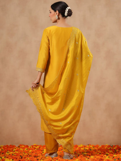 Dhiyona IS Women's Ethnic Motifs Embroidered Sequinned Straight Kurta & Trousers With Dupatta