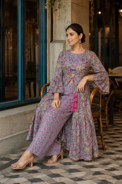 Adriti Top-Plazzo & Jacket Set