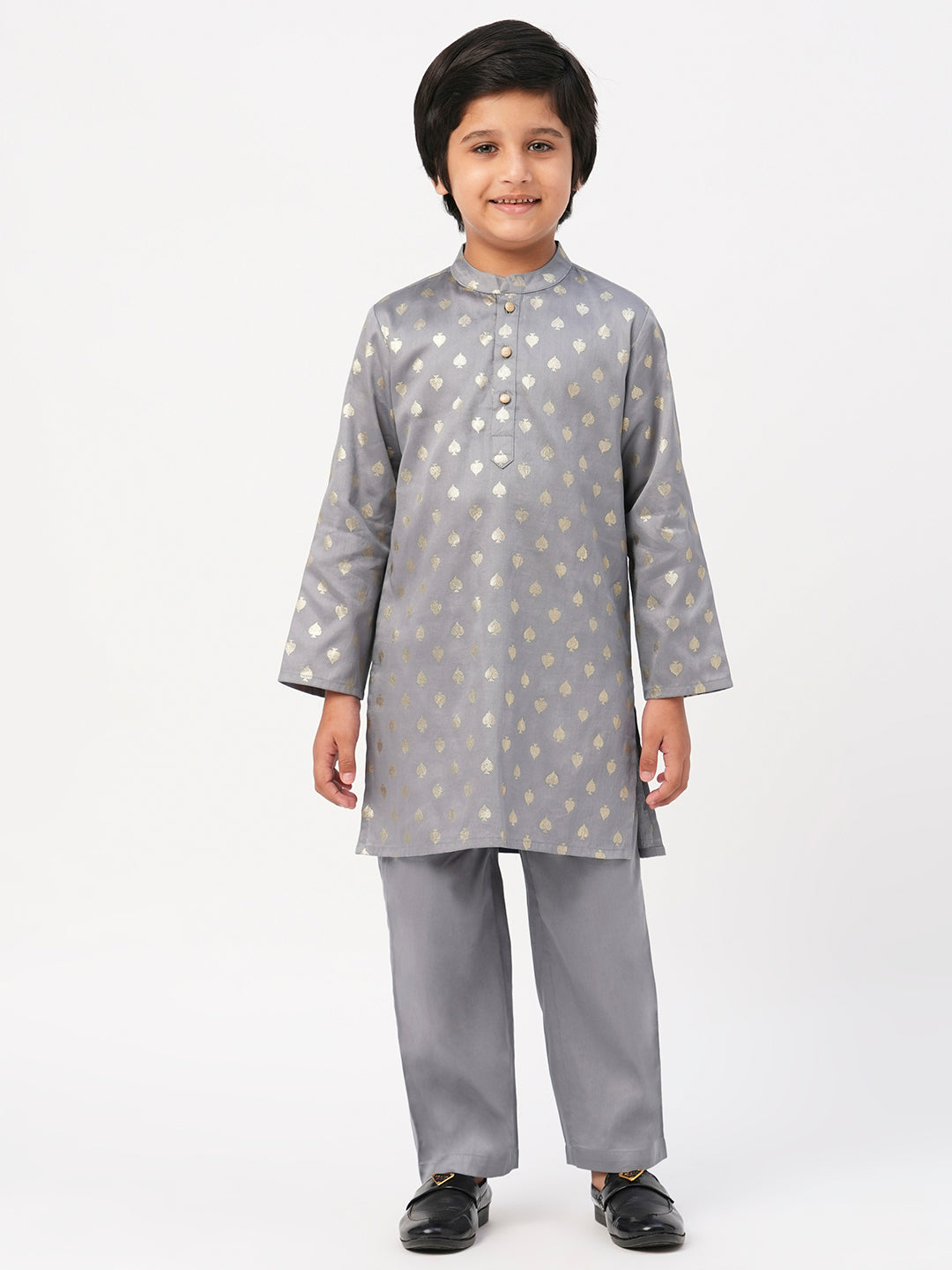 Mehfil Grey Kurta Pant Jacket set for Boys