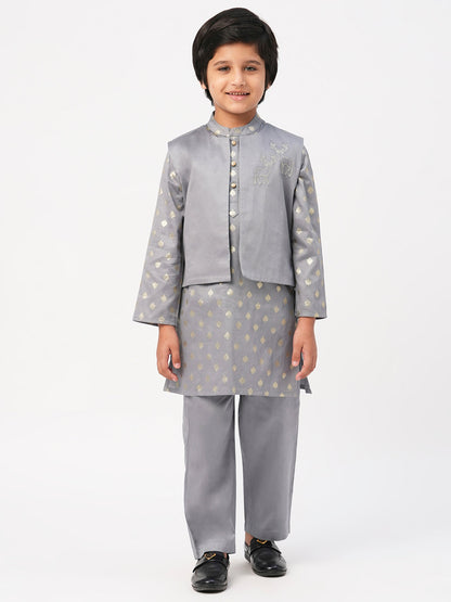 Mehfil Grey Kurta Pant Jacket set for Boys