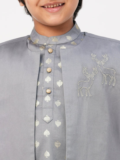 Mehfil Grey Kurta Pant Jacket set for Boys