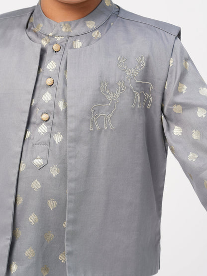 Mehfil Grey Kurta Pant Jacket set for Boys