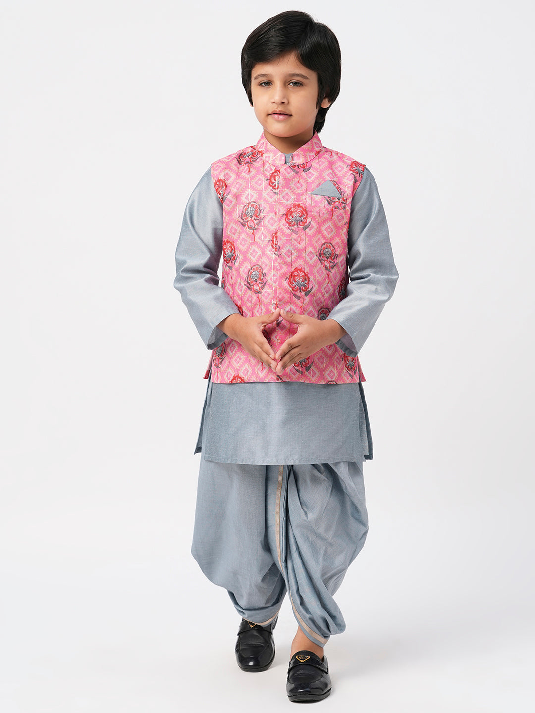 Raangoli Boys Grey Kurta with Dhotiand Jacket set