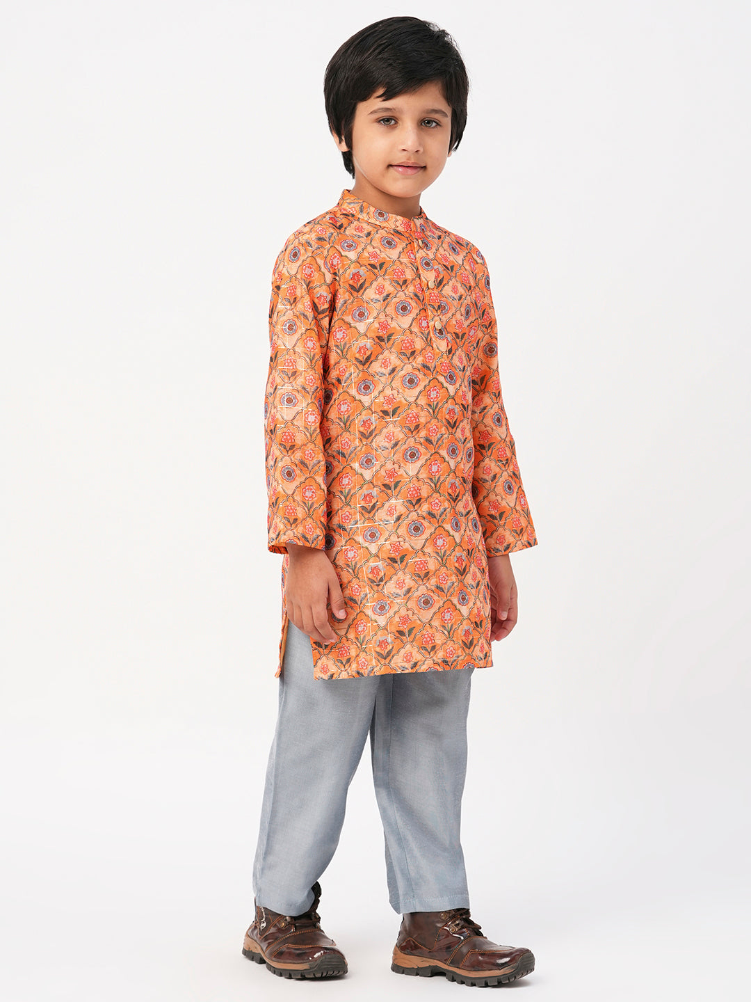 Raangoli Boys orange Kurta with Pyjama set