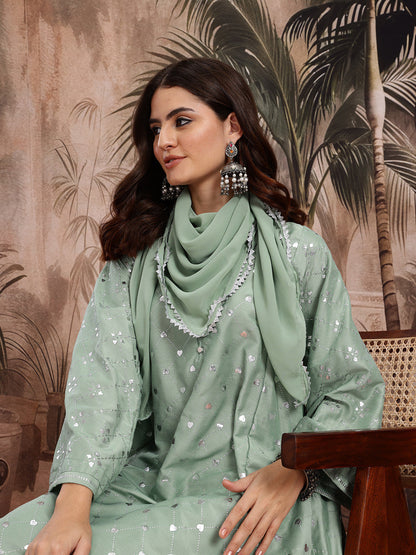 Printed Gotta Patti Kurta with Dhoti Pants & Dupatta