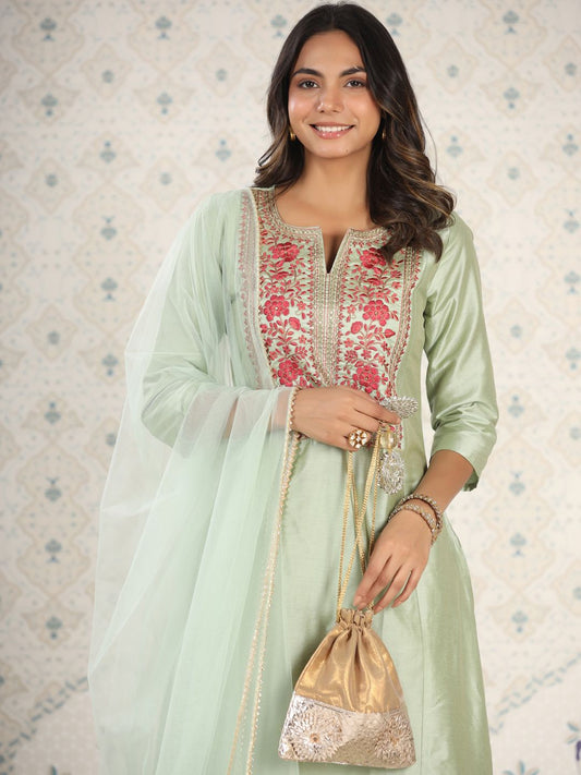 Dhiyona OD  Embroidered Gota Patti A-Line Kurta with Trousers and Dupatta