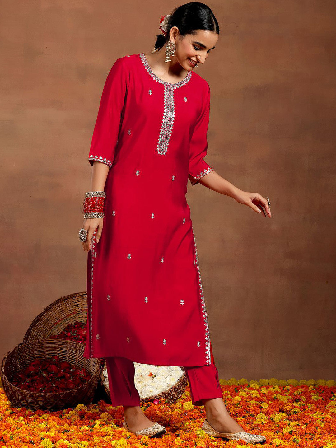 Floral Embroidered Kurta with Trouser & Dupatta