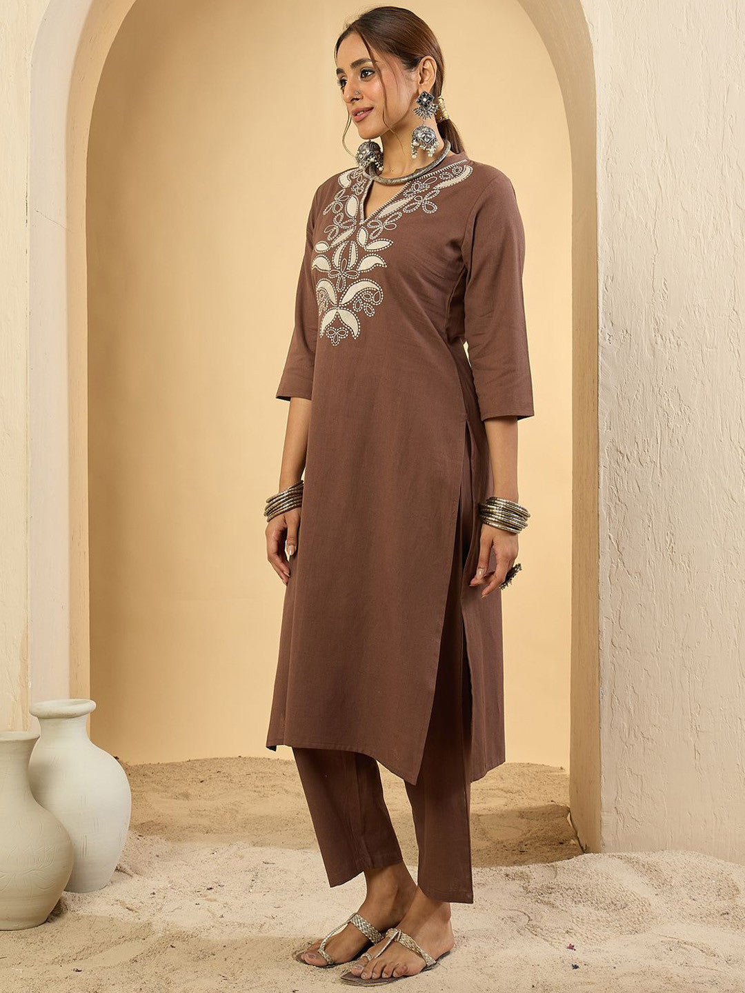 Women Floral Embroidered Regular Pure Cotton Kurta Set