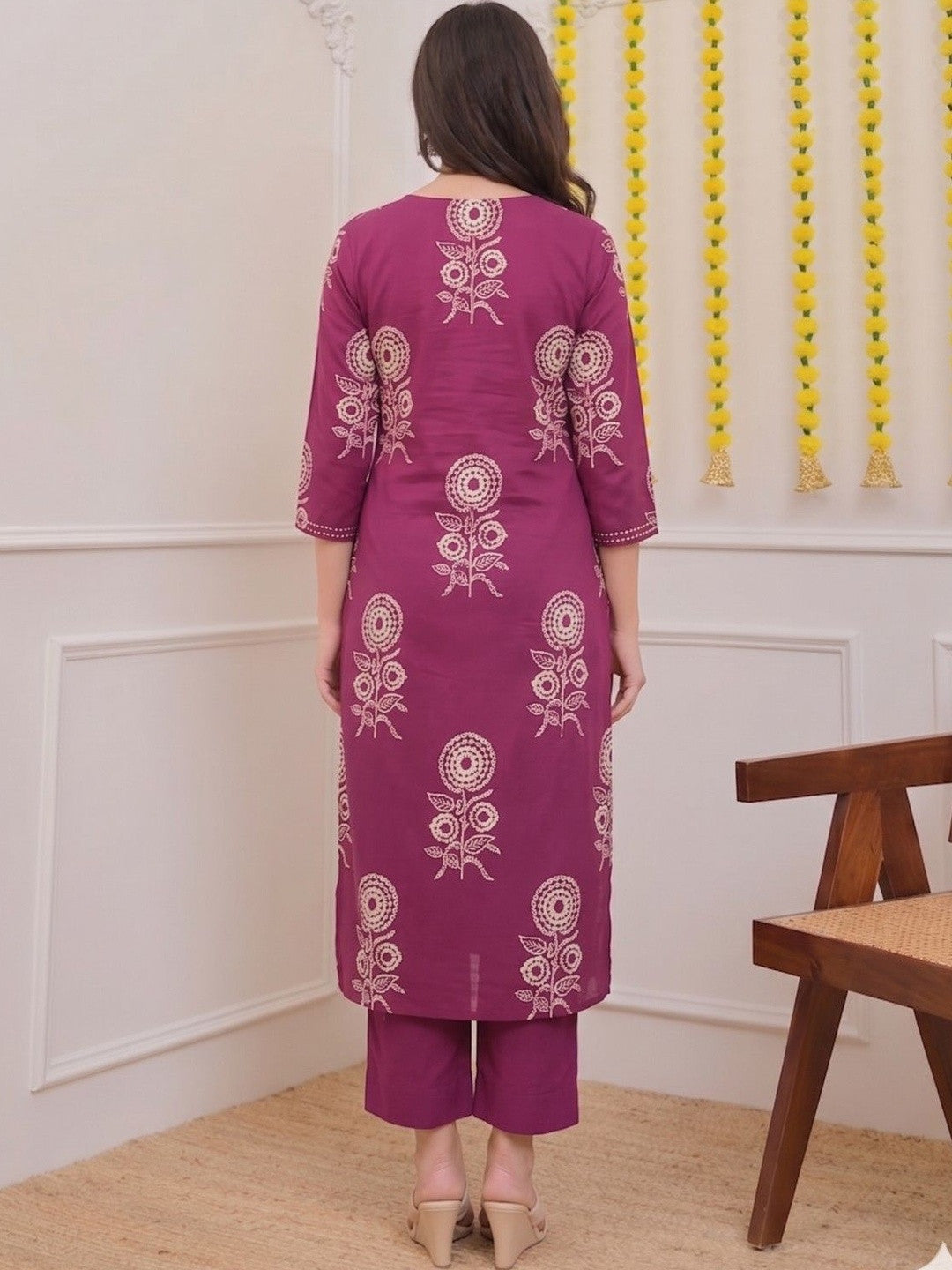 Women Ethnic Motifs Printed Regular Mirror Work Pure Cotton Kurta with Palazzos