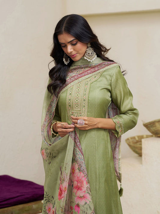 Dhiyona CH Women Ethnic Motifs Embroidered Mirror Work Kurta with Trousers & Dupatta