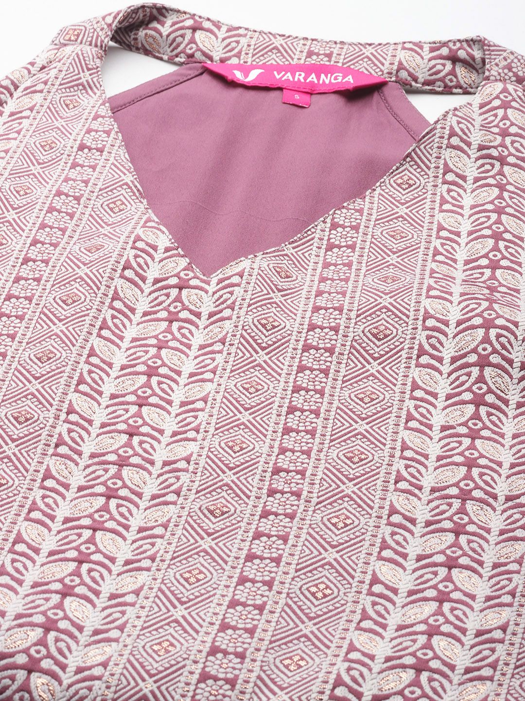 Mauve Mauve Floral Woven Design Sleeveless Straight Kurta with Palazzos