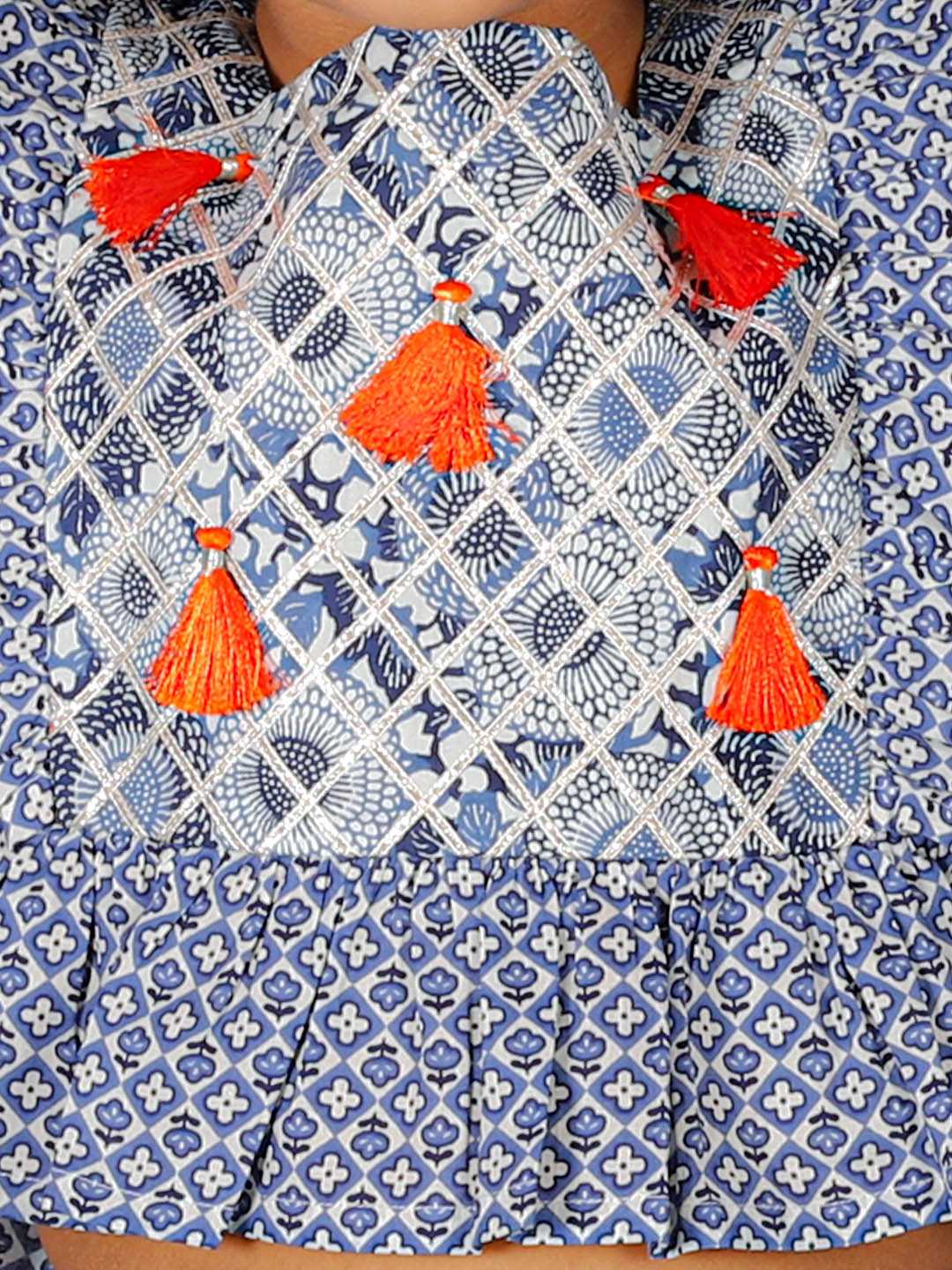 Folklore Girls Blue Crop Top with Dhoti Girls Co-ordinate set