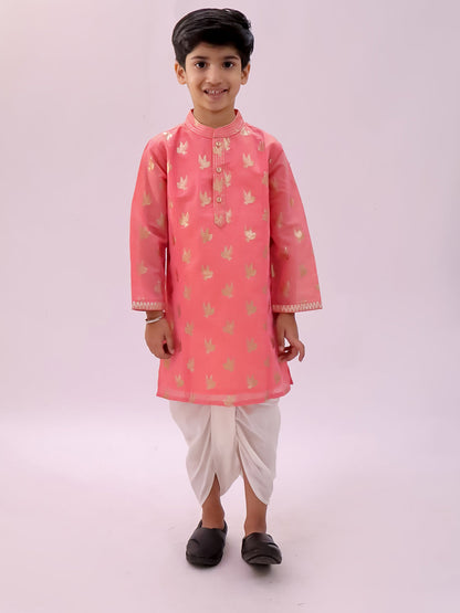 Mishti Peach Kurta Dhoti Set For Boys