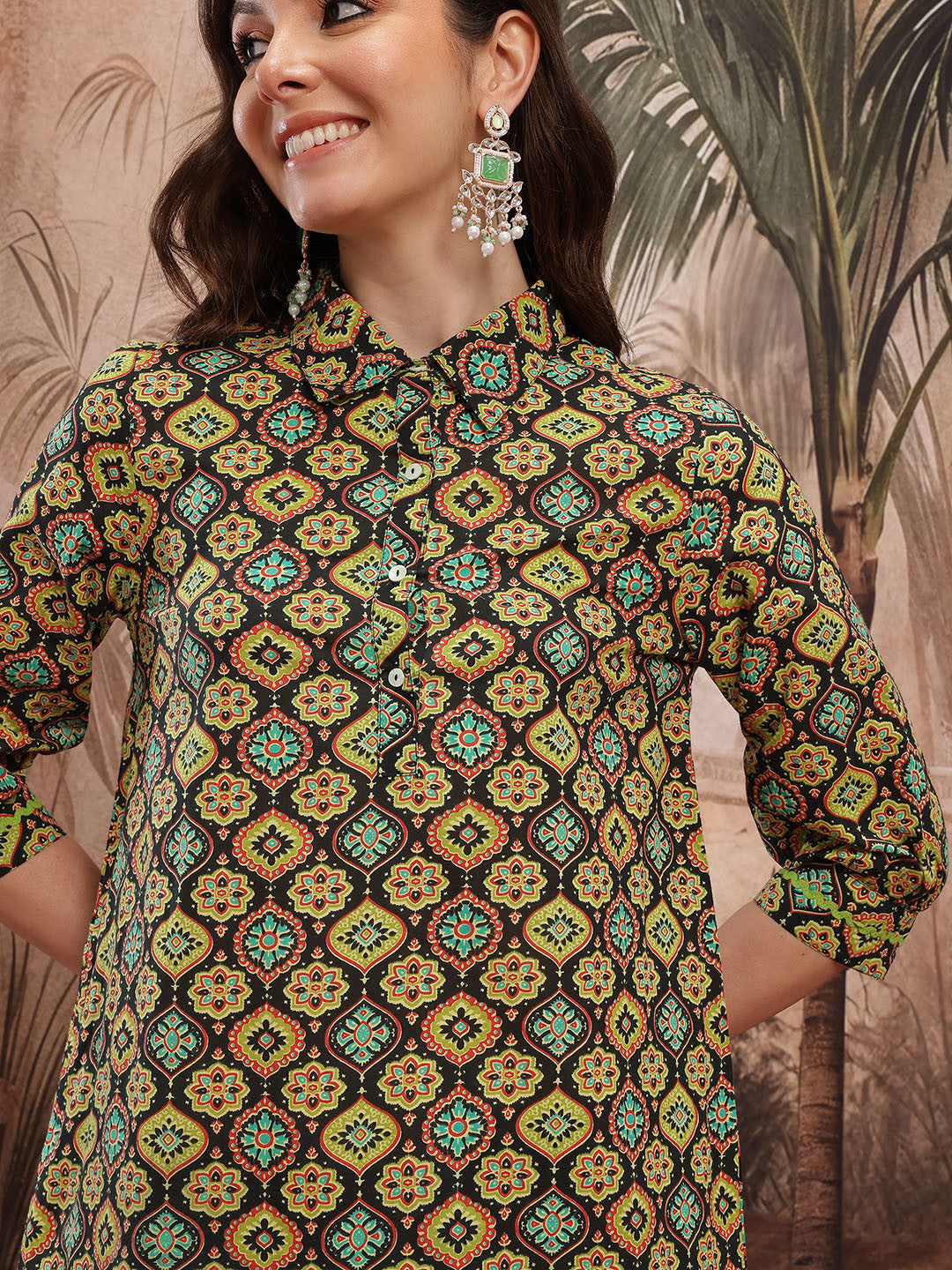 Ethnic Motifs Print Regular Pure Cotton Kurta with Trousers