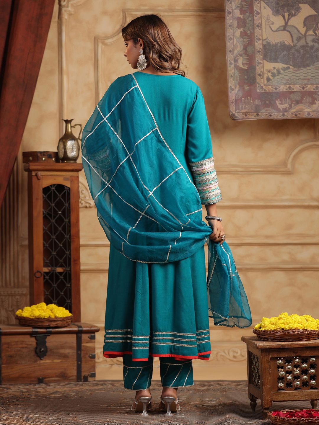 Dhiyona RR Women's Regular Gotta Patti Kurta with Trousers & Dupatta