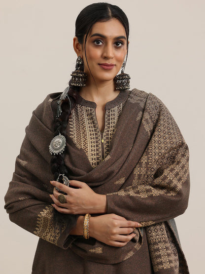 Women Floral Printed Mandarin Collar Straight Kurta with Trousers & Dupatta