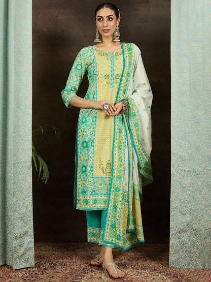 Women Floral Embroidered Regular Pure Cotton Kurta with Trousers & With Dupatta