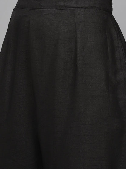 Women Black Yoke Design Regular Liva Kurta with Trousers & Dupatta