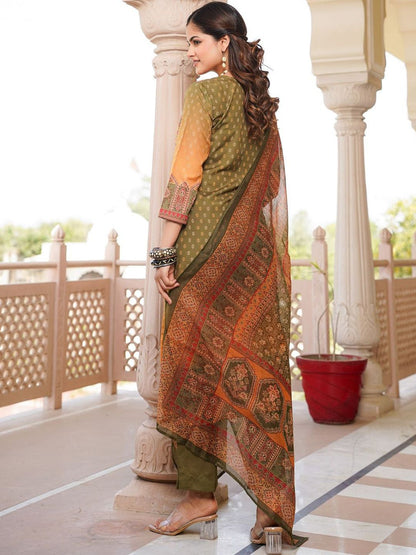 Dhiyona KL Women Ethnic Motifs Printed Regular Kurta with Trousers & With Dupatta