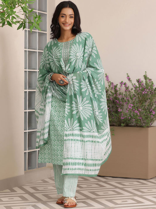 Women Ethnic Motifs Printed Regular Sequinned Kurta with Trousers & With Dupatta