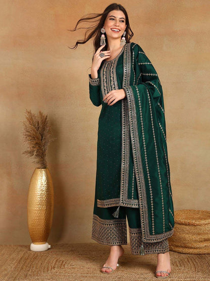 Dhiyona KL Floral Embroidered Regular Republic Day Kurta with Palazzos & With Dupatta