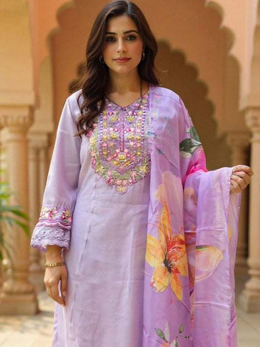 Women Floral Embroidered Regular Thread Work Kurta with Trousers & Dupatta