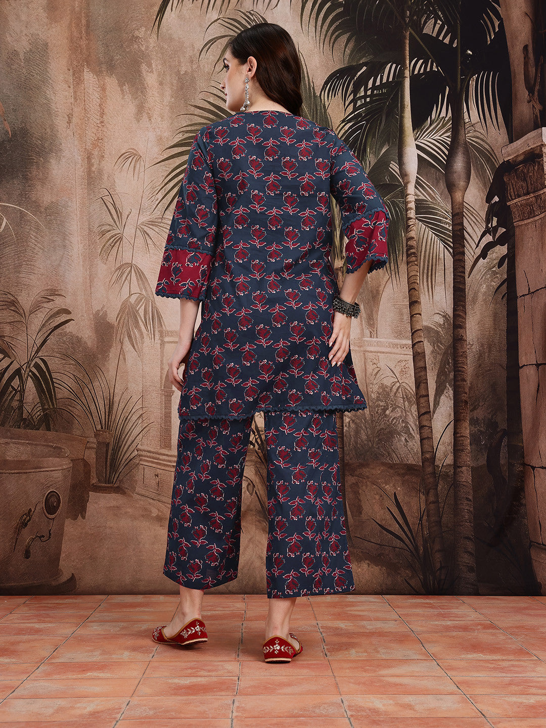 Floral Printed Pure Cotton Kurta with Trousers
