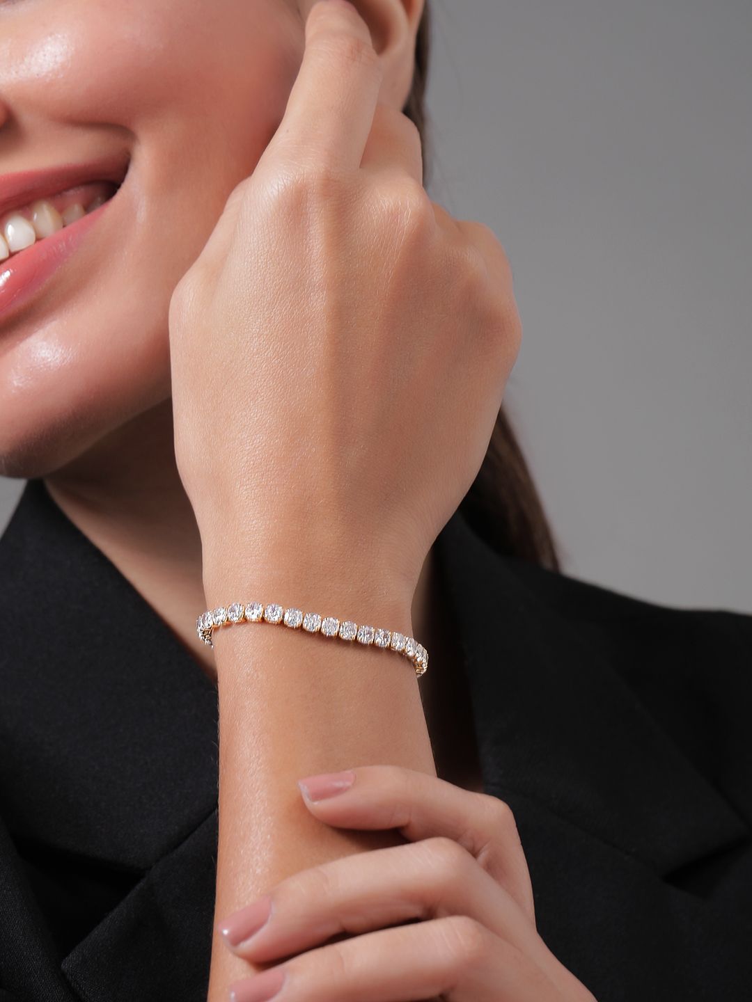 Dhiyona RJ Women's 18K Gold Plated Cubic Zirconia Studded Statement Tennis Link Bracelet