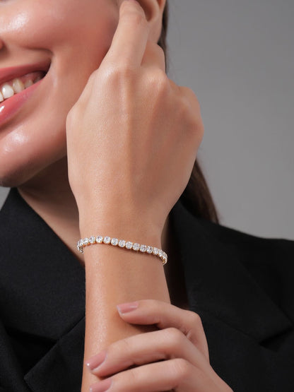 Dhiyona RJ Women's 18K Gold Plated Cubic Zirconia Studded Statement Tennis Link Bracelet