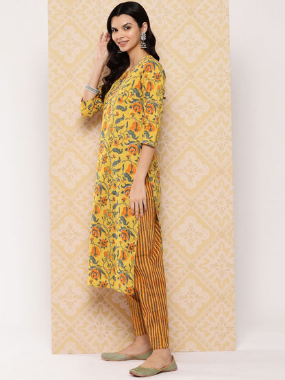 Dhiyona KL Women Floral Printed Regular Pure Cotton Kurta with Trousers & Dupatta