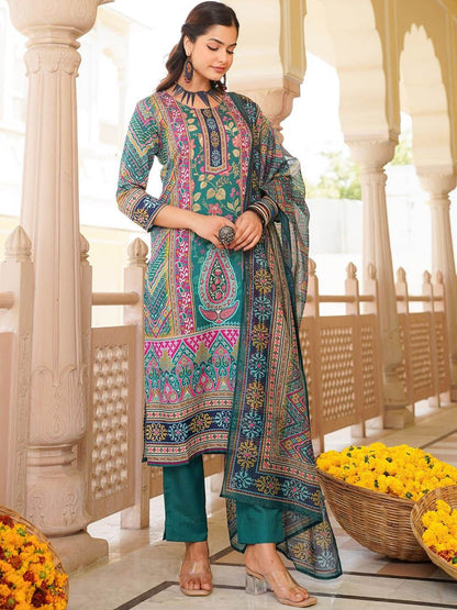 Dhiyona KL Women Floral Printed Regular Kurta with Trousers & With Dupatta