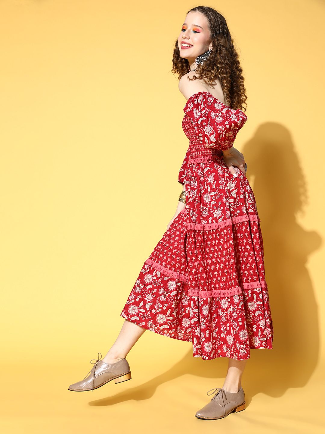Dhiyona AY Women's Attractive Red Floral All in the Details Dress