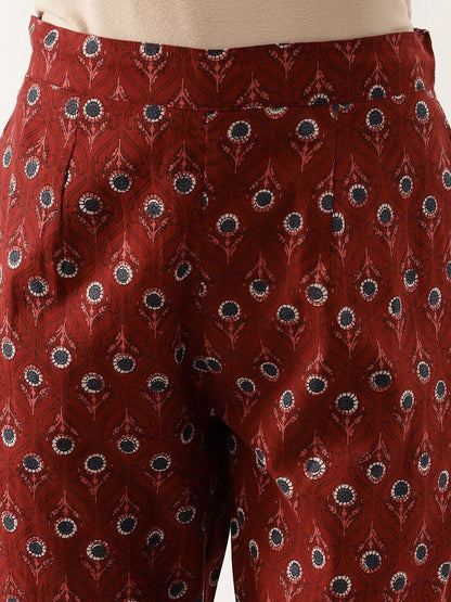Dhiyona KL Floral Printed Gotta Patti Pure Cotton Anarkali Kurta & Trousers With Dupatta
