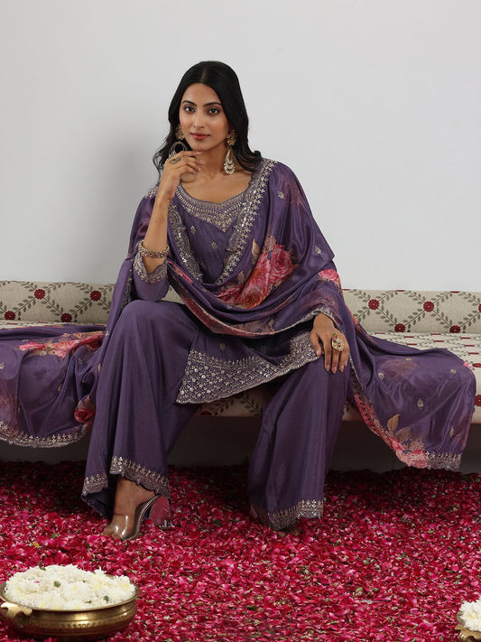 Dhiyona LL Women Floral Embroidered Regular Kurta with Palazzos & With Dupatta