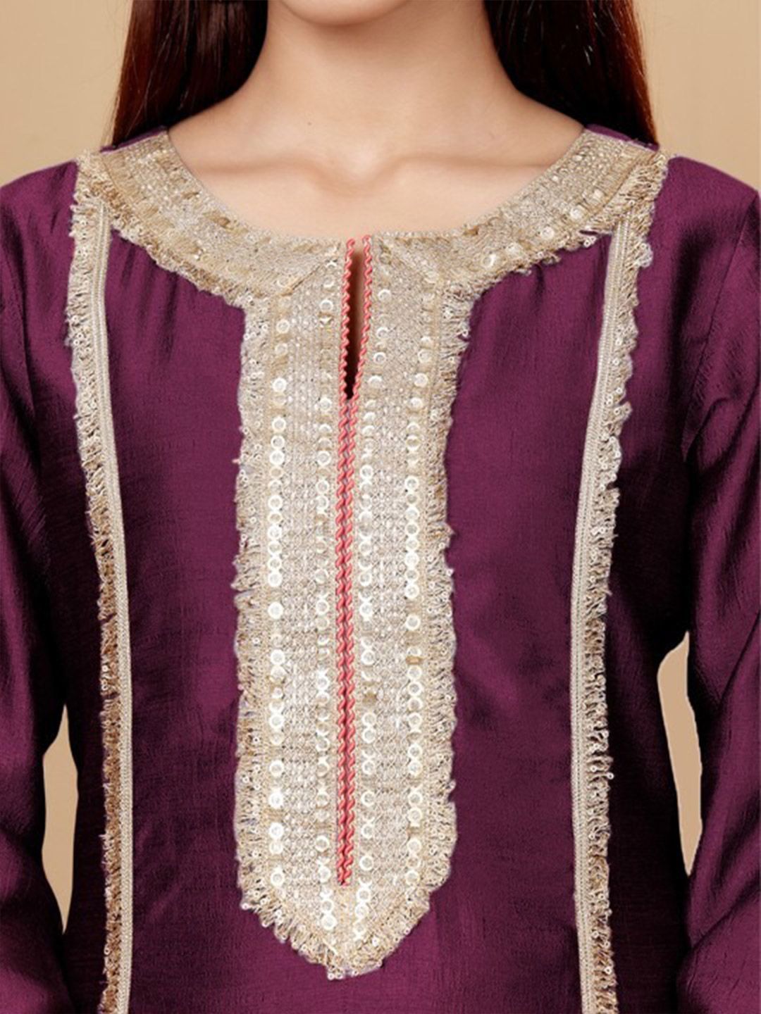 Purple Yoke Design Regular Sequinned Kurta with Trousers & With Dupatta