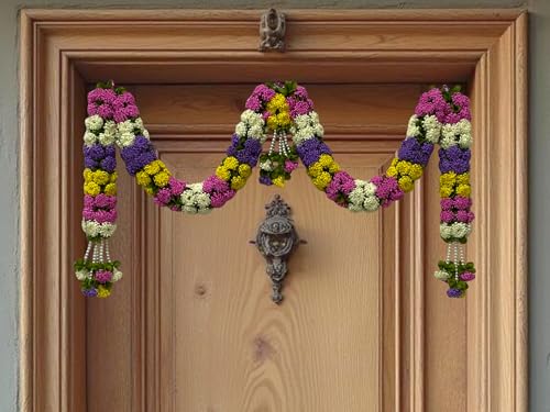 Multi-Colour Hanging Artificial Flower Toran for Main Door Entrance, Reusable Thoran for Pooja Mandir, Living Room & Home Décor, Bandarwal for Festival Decoration (48x22 inch)