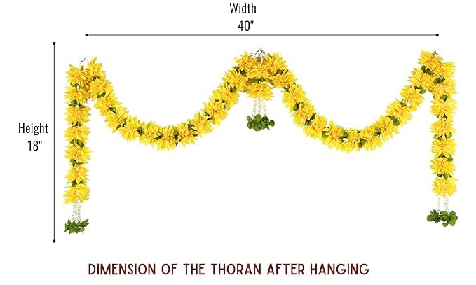 Toran for Main Door Entrance, Bandarwal for Festival, Pooja Mandir & Wedding, Handmade Traditional Flower Hanging for Home & Office Decor (40 inches 18 inches) Yellow