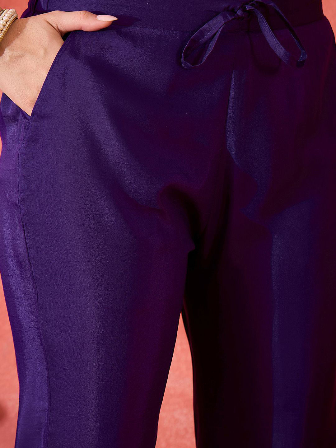 Floral Embroidered Panelled Gotta Patti A-Line Kurta With Trouser & Dupatta