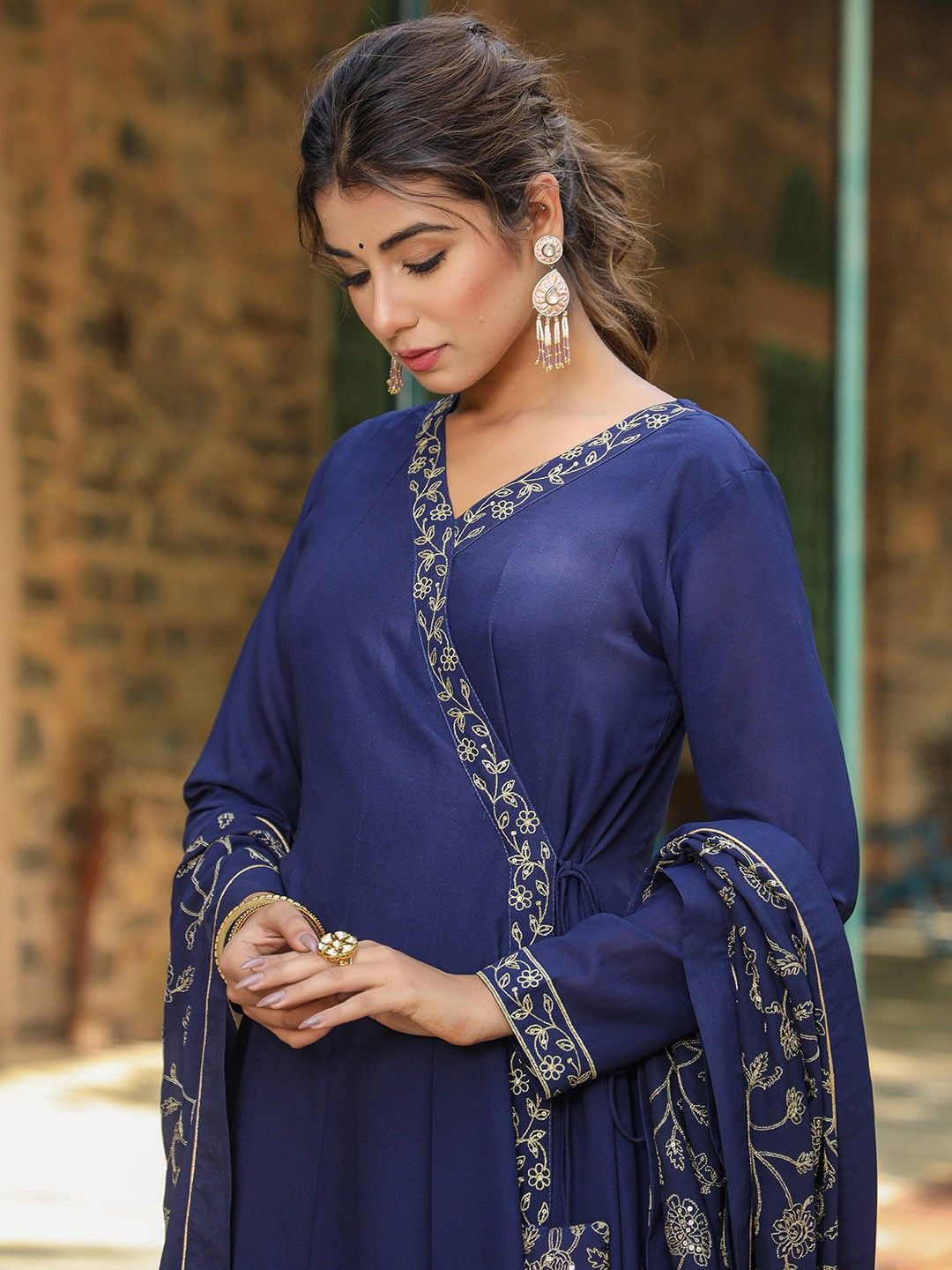 Dhiyona KL Angrakha Kurta with Trousers & Dupatta