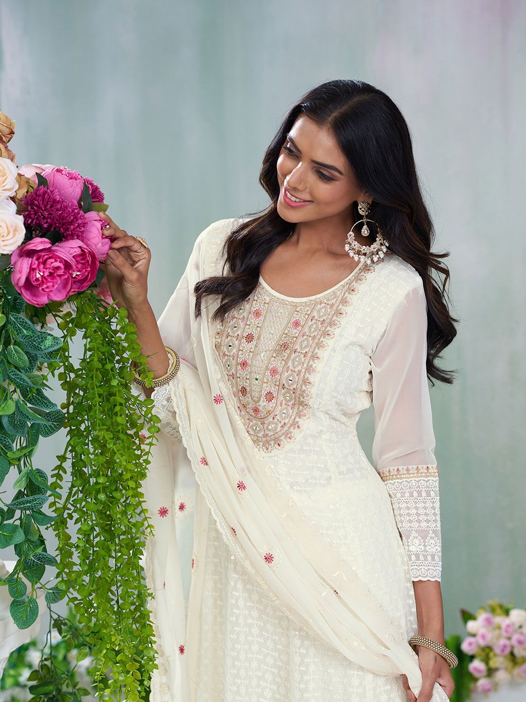 Dhiyona CH Embroidered Schiffli Anarkali Kurta Set