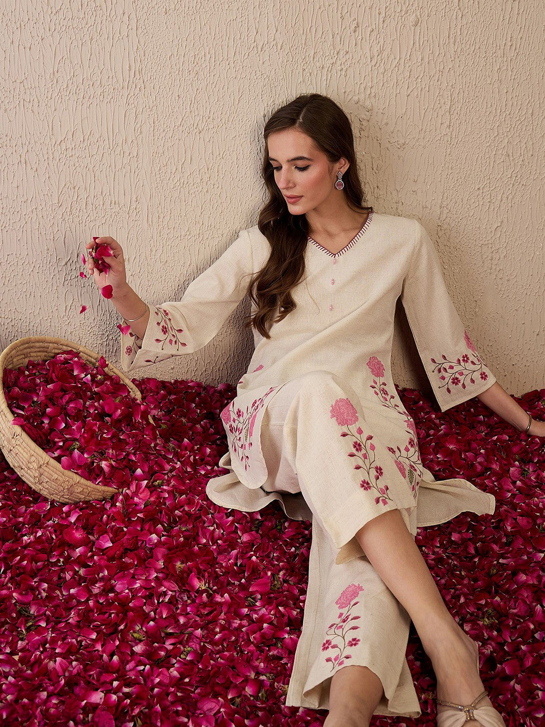 Embroidered Straight Kurta Palazzos Set