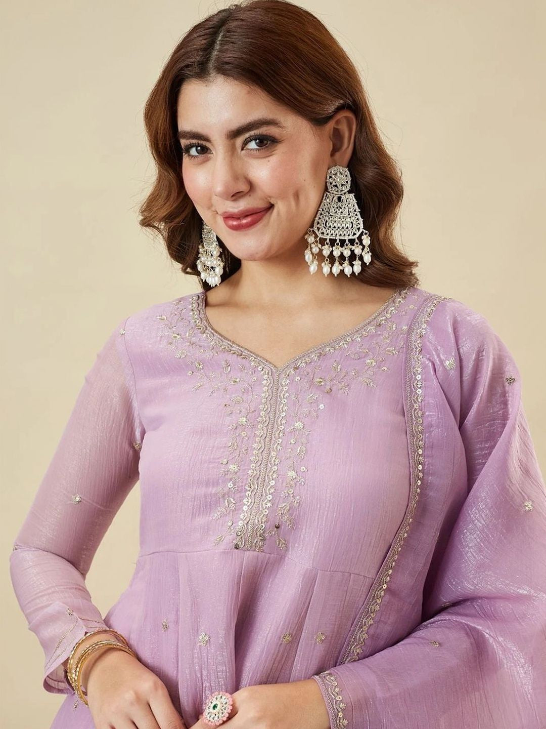 Women Ethnic Motifs Embroidered Empire Thread Work Silk Chiffon Kurta with Sharara & With Dupatta