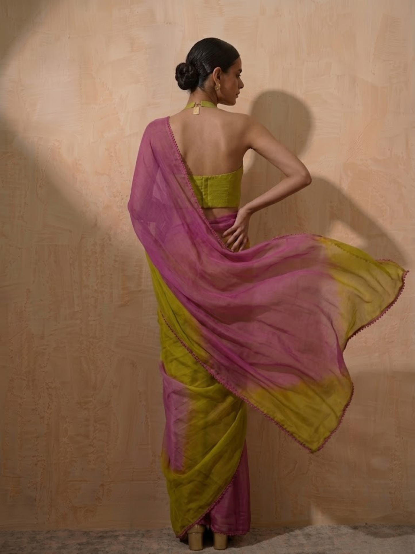 Dhiyona ST Lilac and Green Ombre Chiffon Saree with Self Fabric Blouse