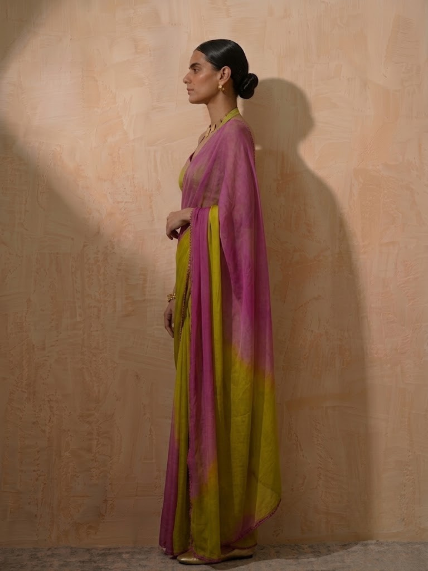 Dhiyona ST Lilac and Green Ombre Chiffon Saree with Self Fabric Blouse