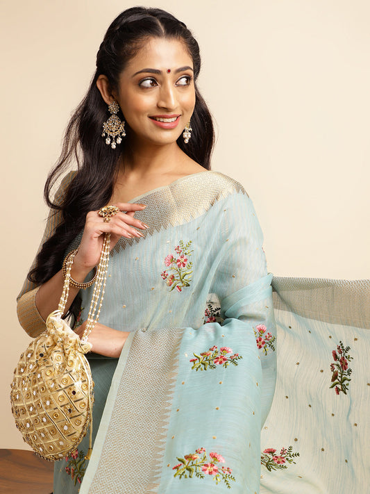 Dhiyona GR Women's Kashmira Sky Cotton Silk Saree